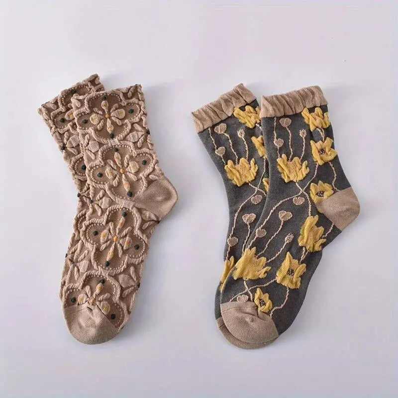 Vintage 5 Pairs 3D Floral Socks