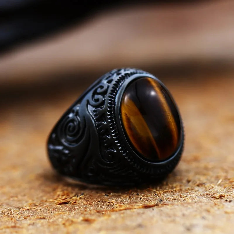 Vintage Handmade Turkish Brown Wood Grain Zircon Rings