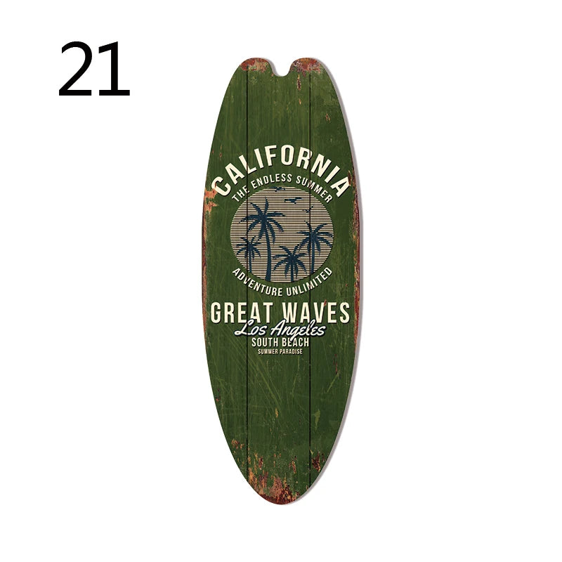 Vintage Wooden Printed Door Sign Sea Surfboard