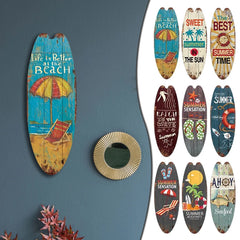 Vintage Wooden Printed Door Sign Sea Surfboard