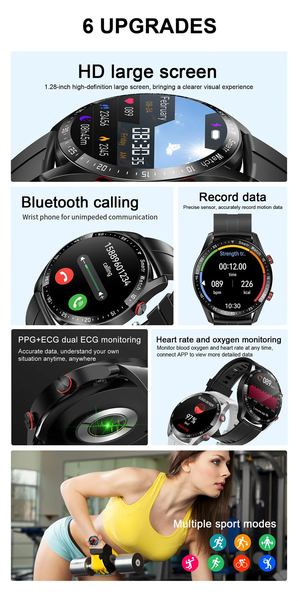 ECG+PPG Sports Waterproof Smartwatch