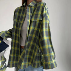 Vintage Oversized Plaid Shirt Women