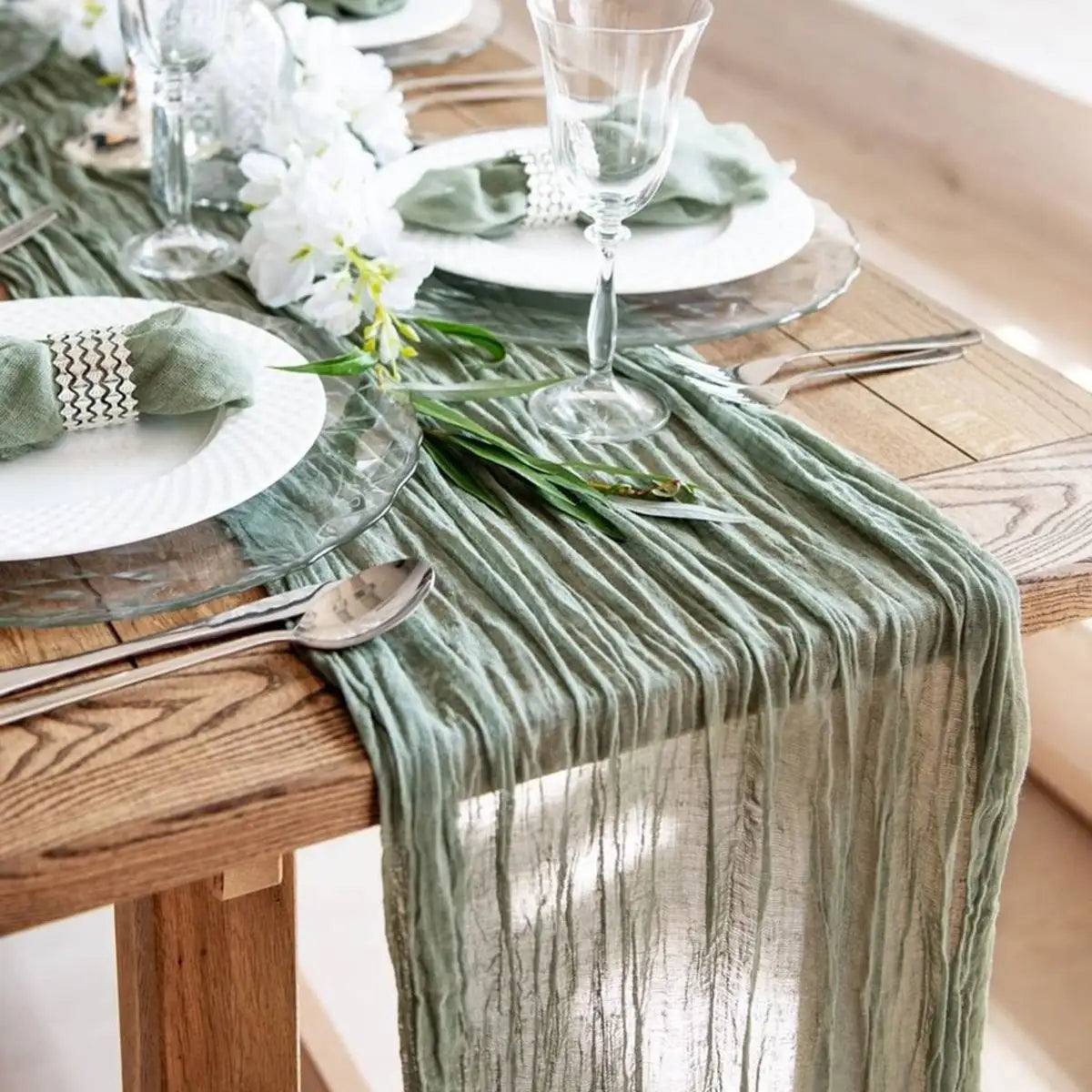 Semi-Sheer Vintage White Table Runners Boho