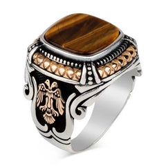 Vintage Handmade Turkish Brown Wood Grain Zircon Rings