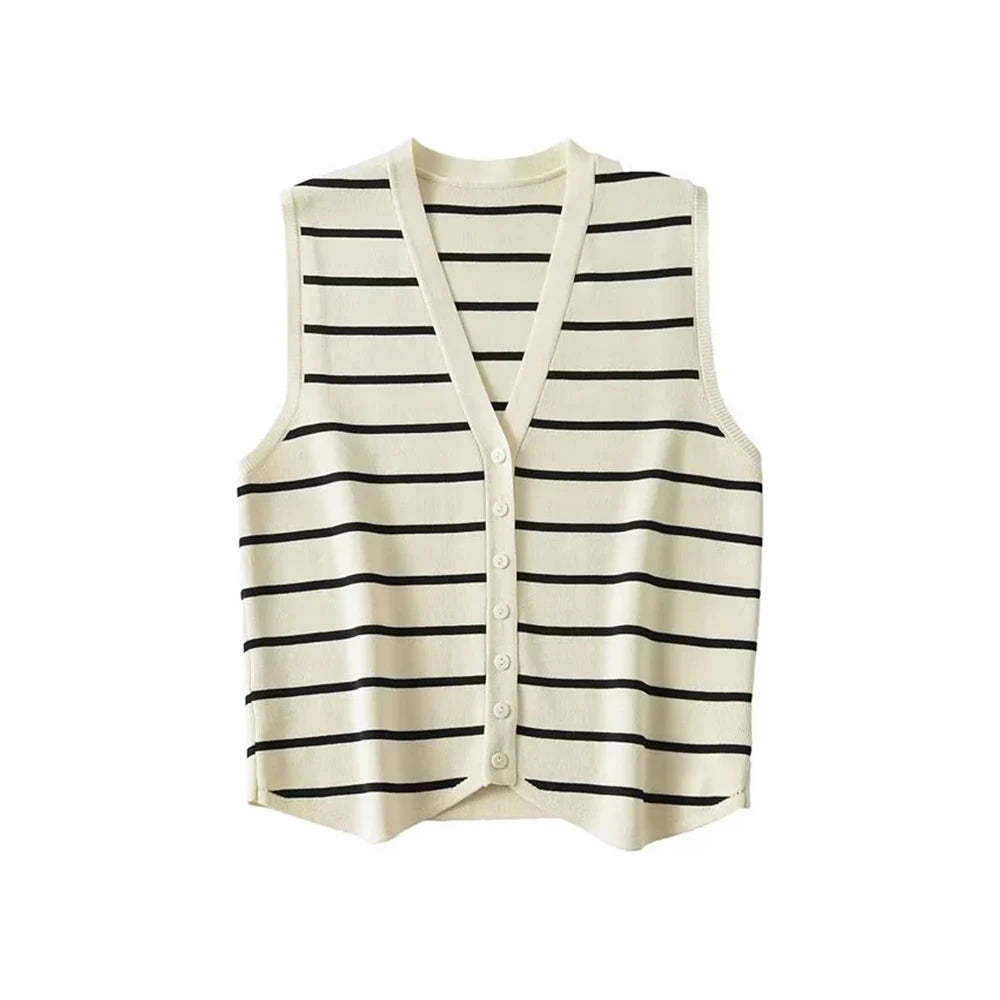 Vintage V Neck Sleeveless Female Waistcoat Chic Vest Tops