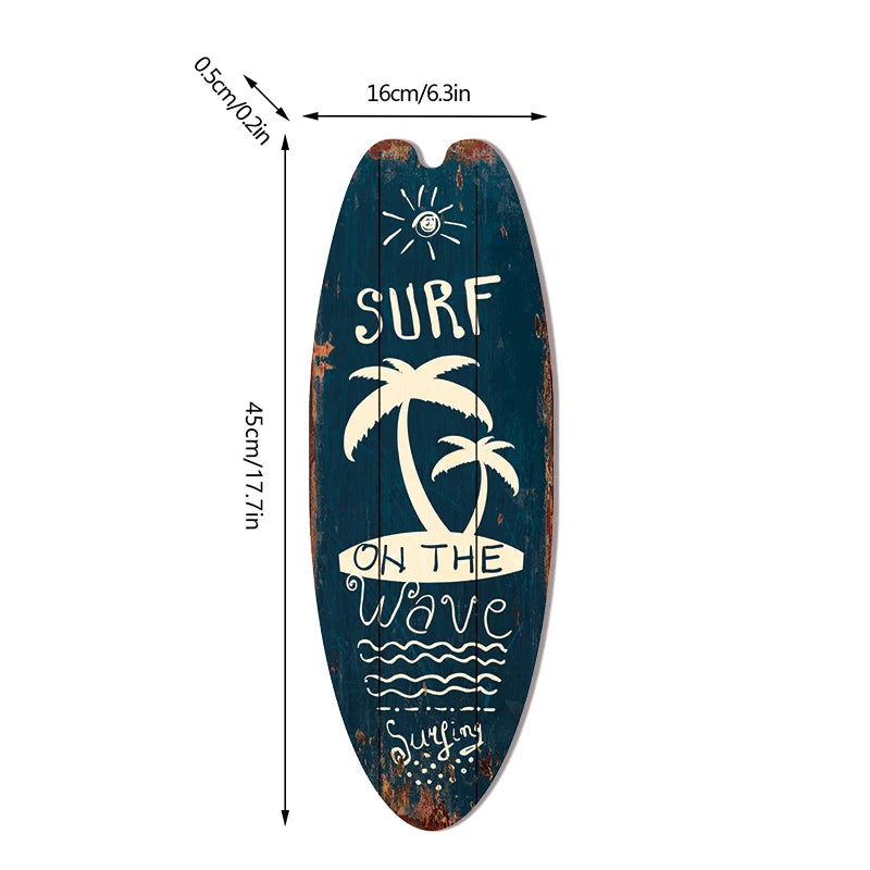 Vintage Wooden Printed Door Sign Sea Surfboard