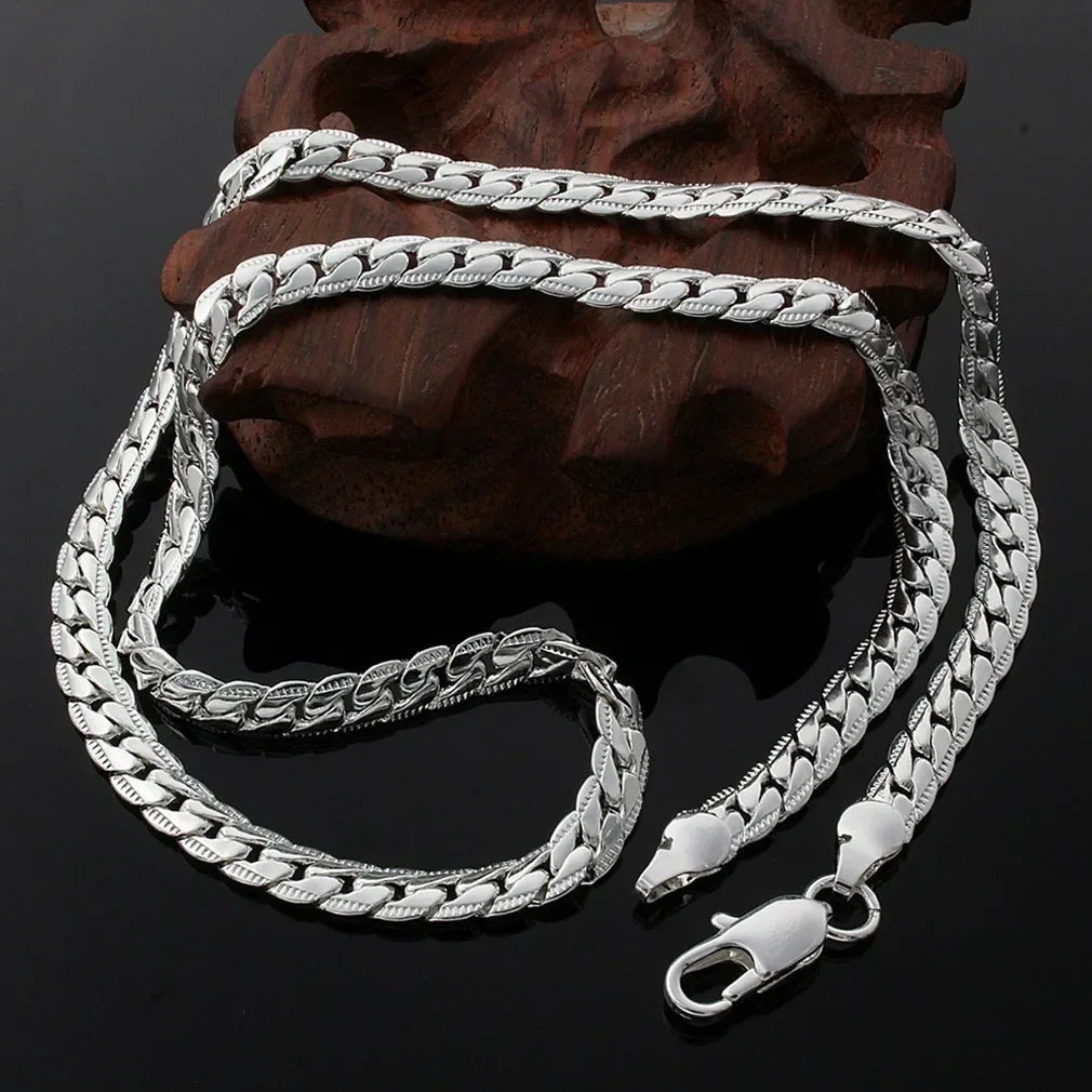 925 Sterling Silver Full Sideways Chain  Vintage Necklace