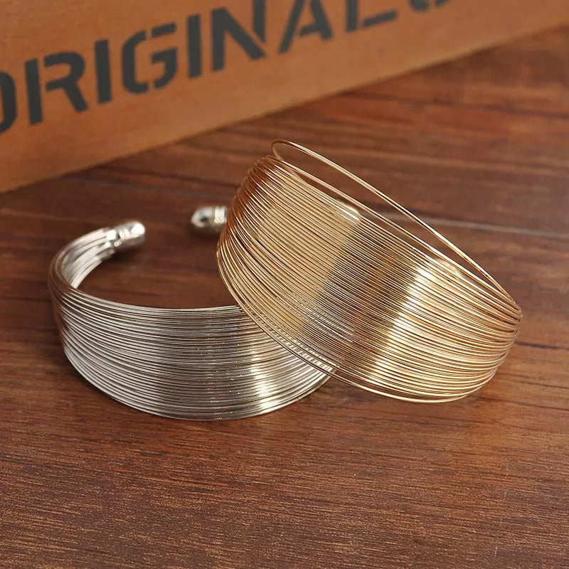 Vintage Gold Multi-Layer Wide Cuff Bracelet