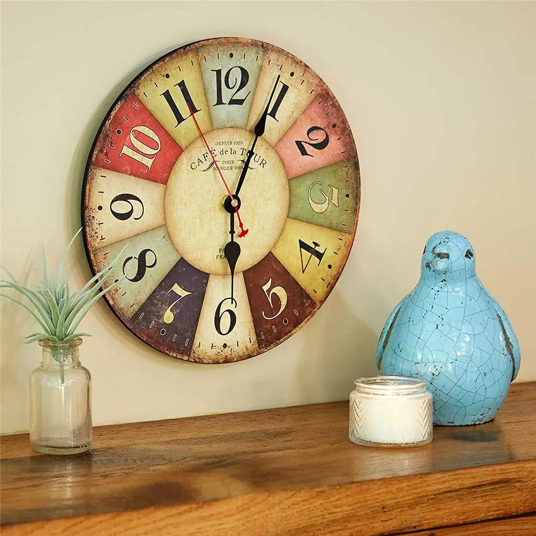 Vintage 12-Inch Wood Wall Clock Farmhouse