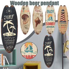 Vintage Wooden Printed Door Sign Sea Surfboard