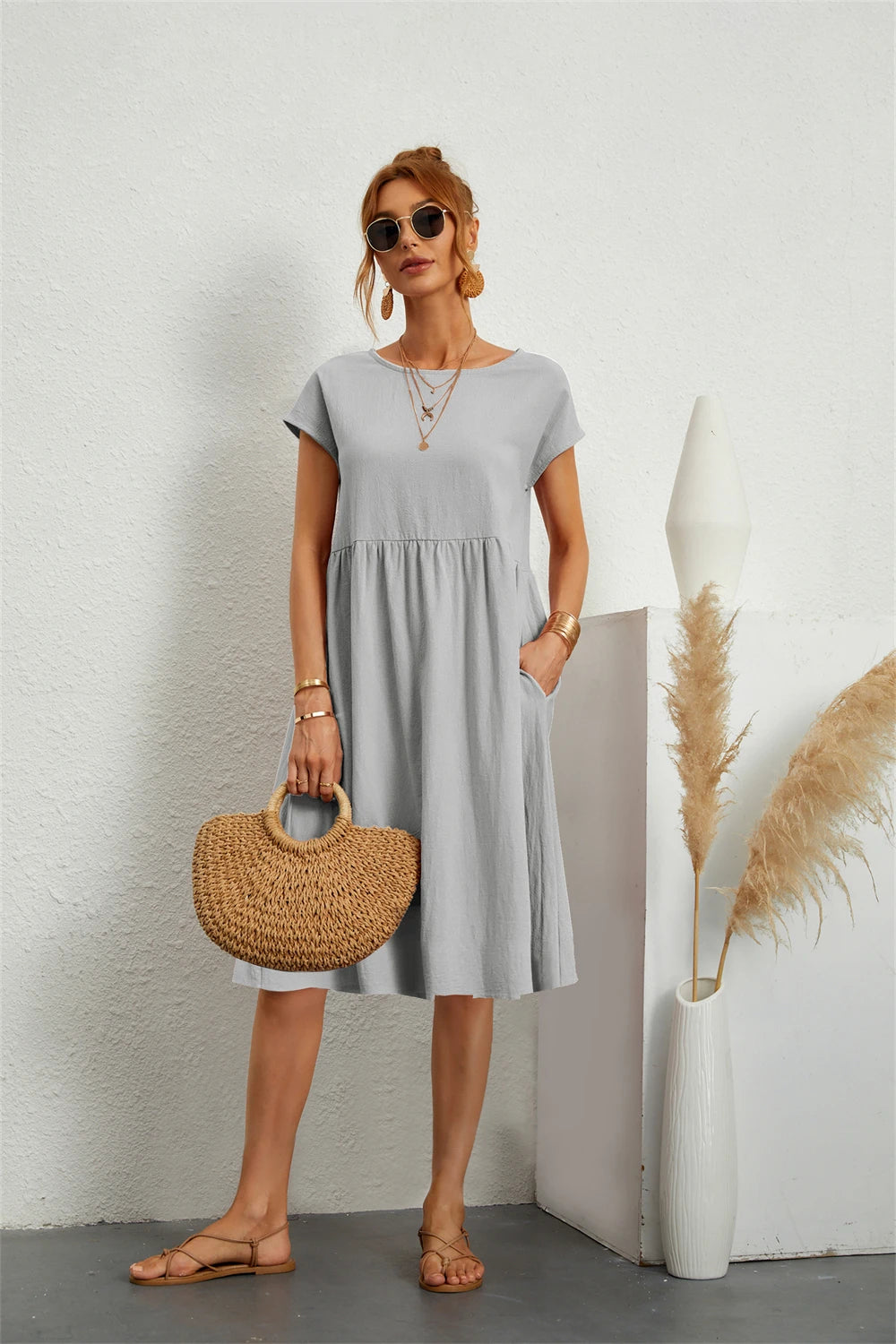 Vintage Style O-neck Casual Dresses