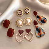 Vintage Dripping Oil Wine Red Retro Stud Earrings