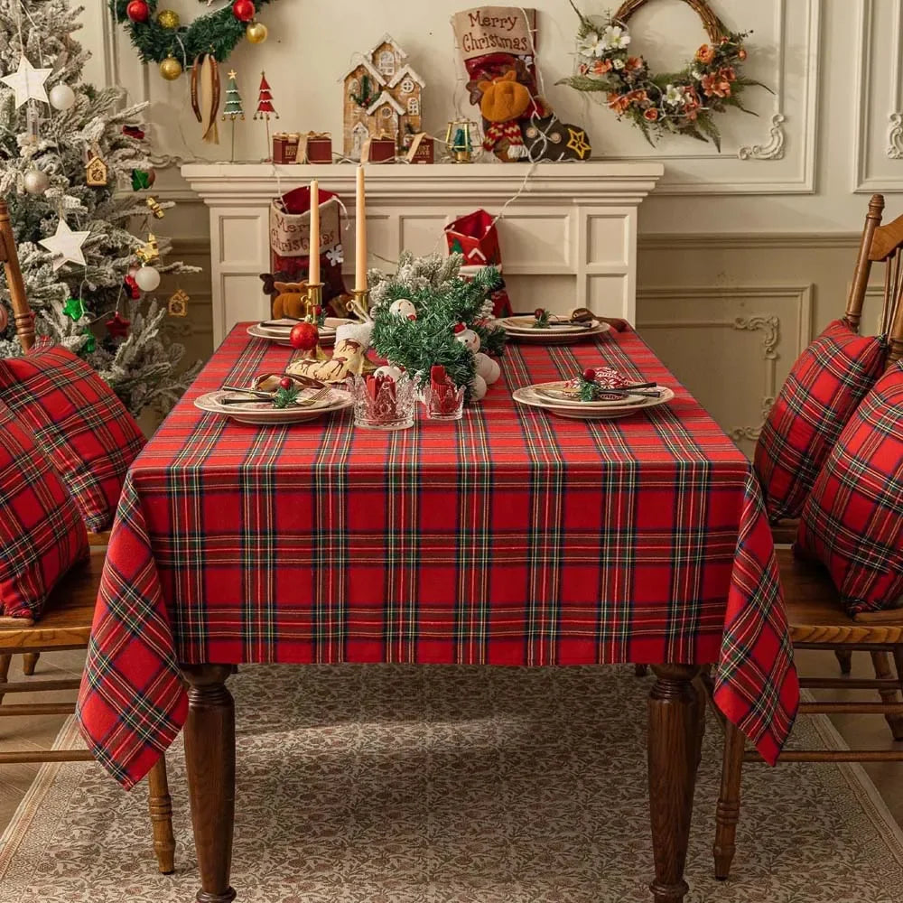 Plaid Christmas Tablecloth Red Green Vintage