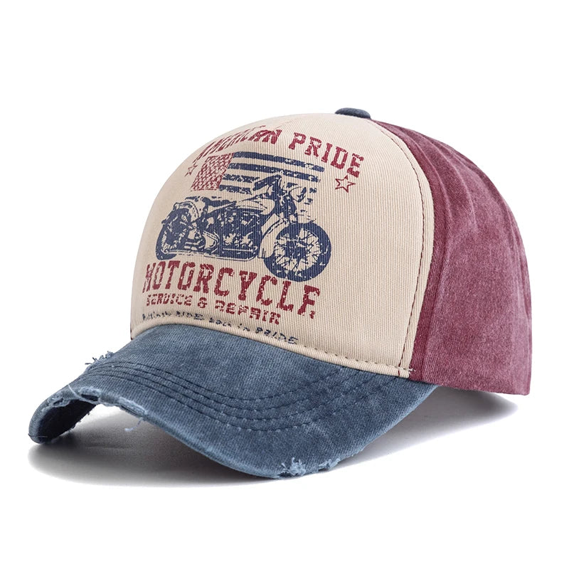 Vintage Motorcycle Print Baseball Cap Adjustable