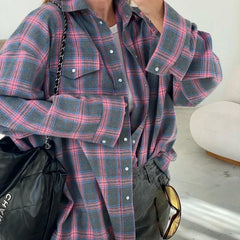 Vintage Oversized Plaid Shirt Women