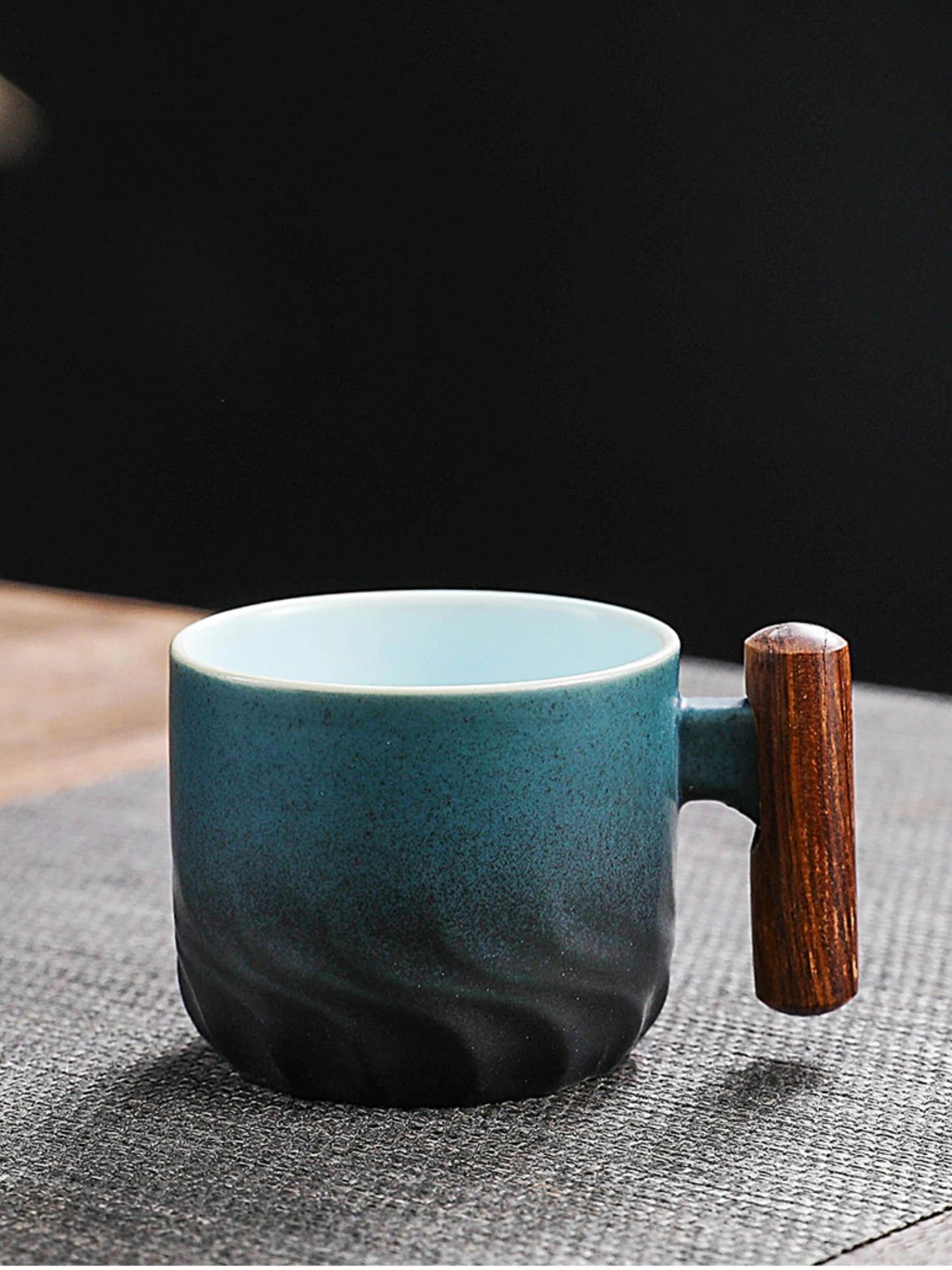 Handmade Vintage Coffee Mug with Wooden Handle