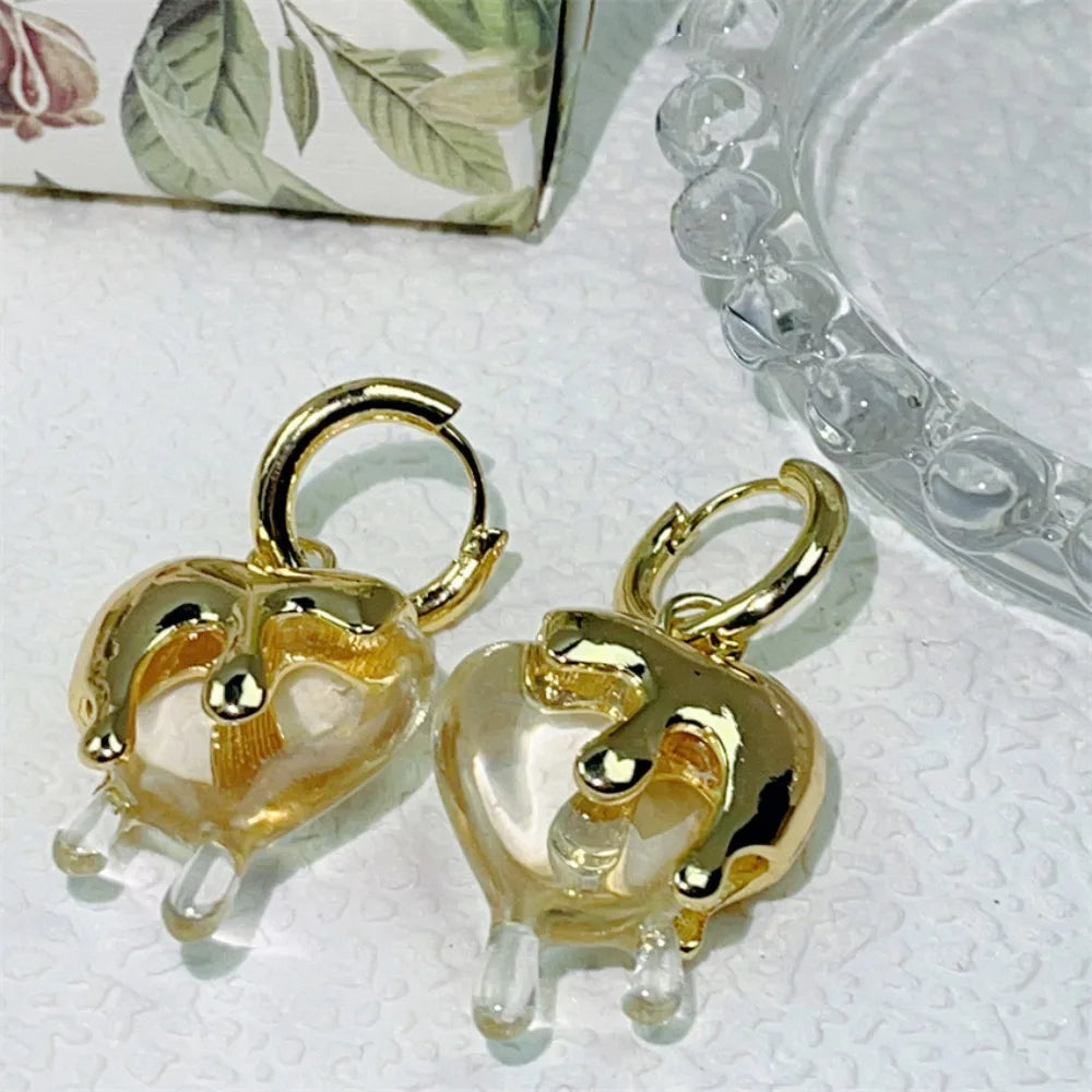 Luxury Vintage Heart Resin Drop Earrings