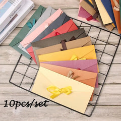 10 Pcs/set Envelope Pearlescent Paper Bow Thicken Ribbon Retro Creative Color Stationery Wedding Invited Gift High Quality