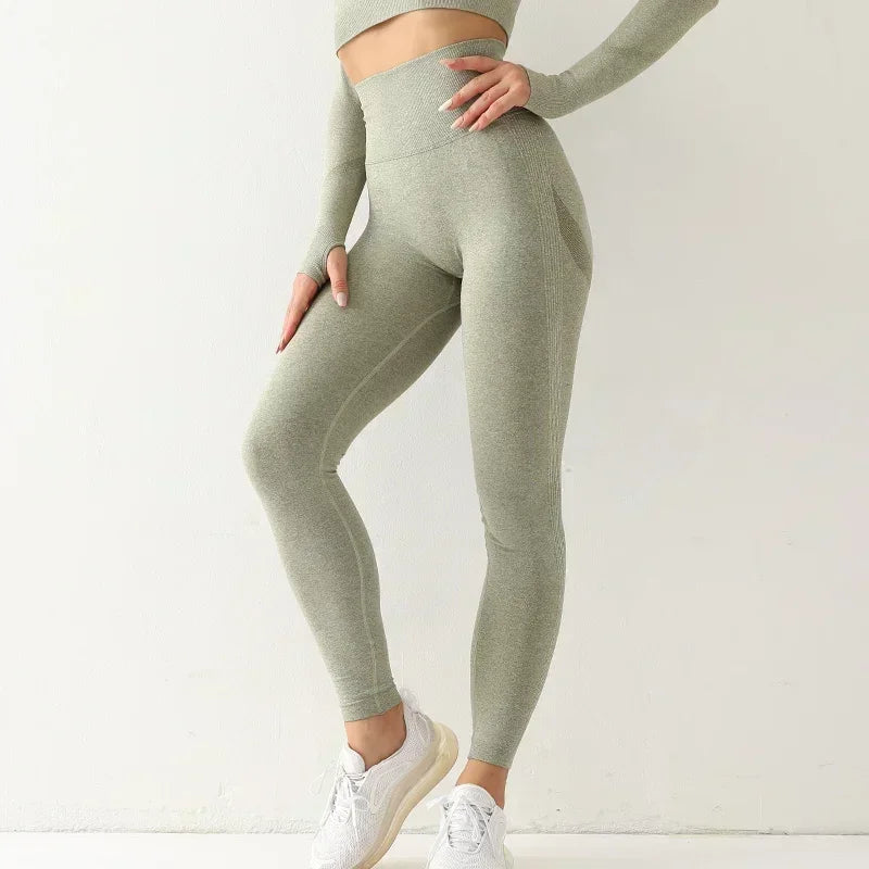 Women Seamless High Waist Elastic Solid Yoga Vintage Leggings