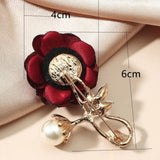 Vintage Red Rose Cloth Flowers Imitation Pearl Crystal Brooch