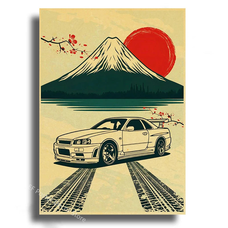 Vintage Japanese Cars Samurai Poster