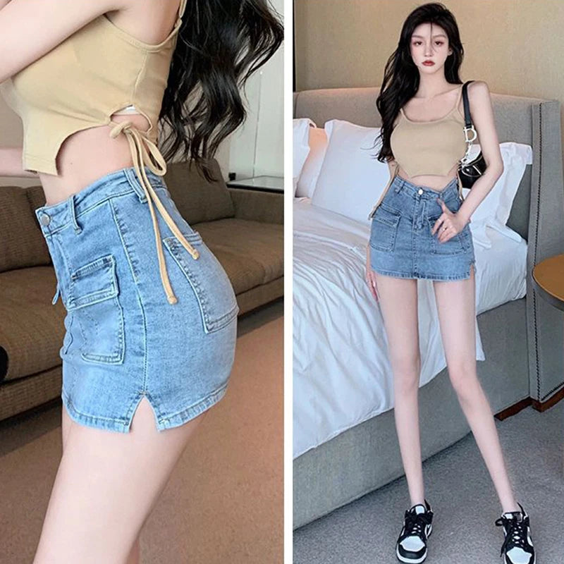 Vintage Denim Sexy Slim High Waist Wrap Hip Mini Skirts