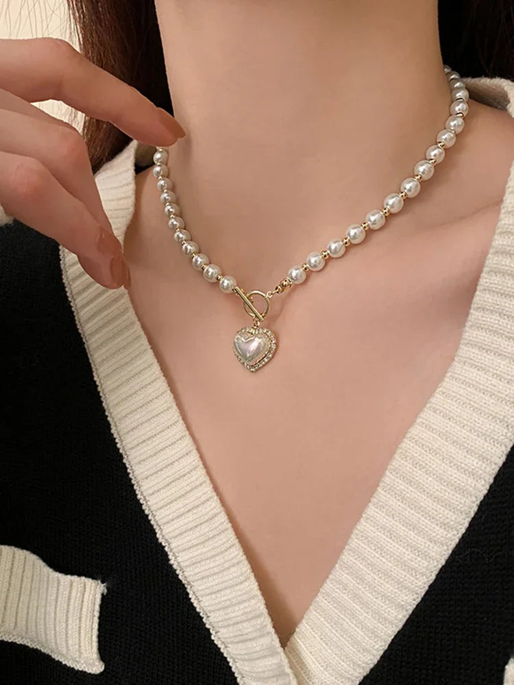 Vintage Pearl Mermaid T-Buckle Necklace for Women