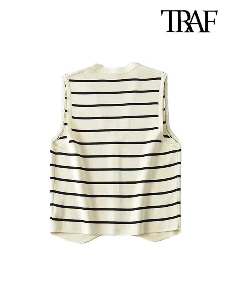 Vintage V Neck Sleeveless Female Waistcoat Chic Vest Tops