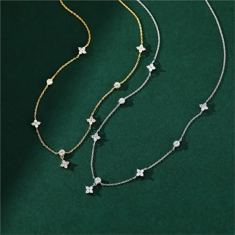 Vintage Zircon Four-leaf Flower Choker Necklace