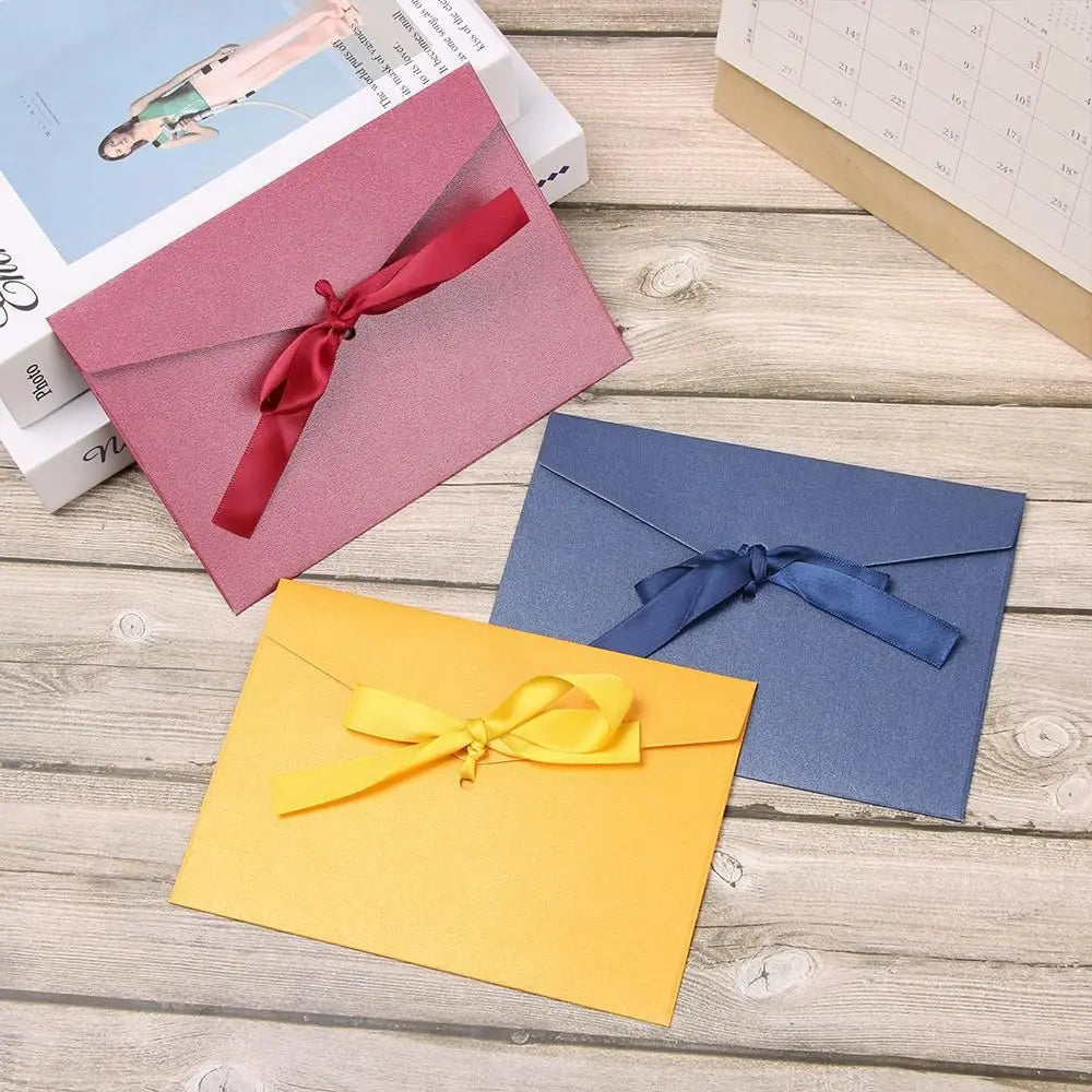 10 Pcs/set Envelope Pearlescent Paper Bow Thicken Ribbon Retro Creative Color Stationery Wedding Invited Gift High Quality