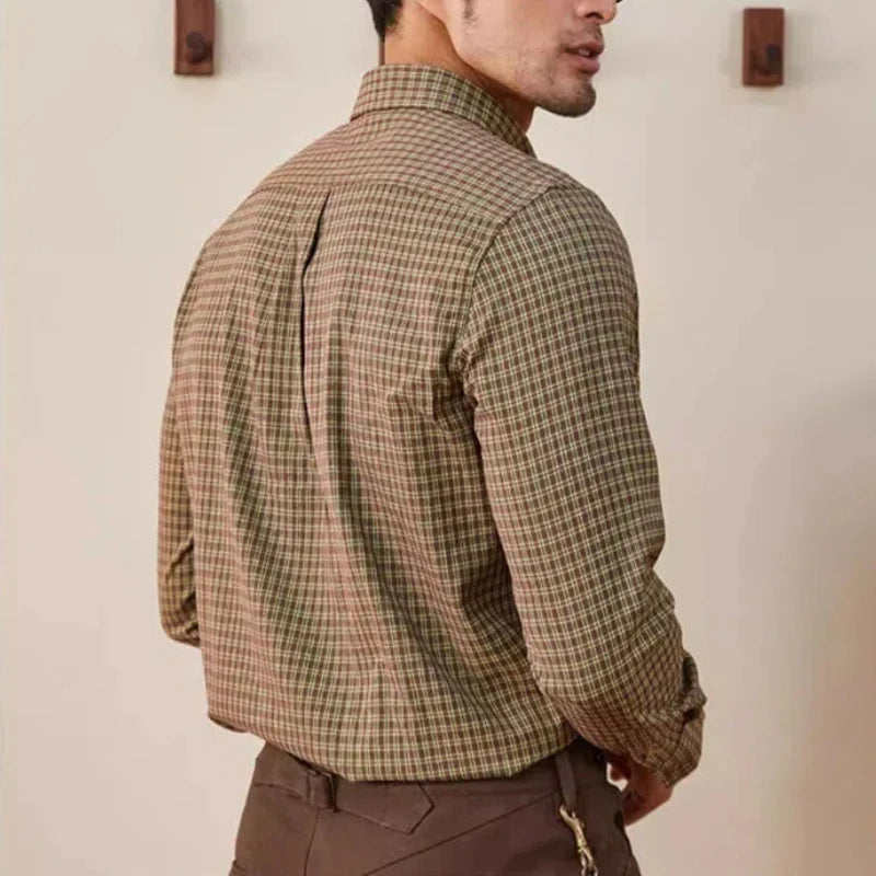 Vintage Men Shirts Autumn New Lape Grid Pattern