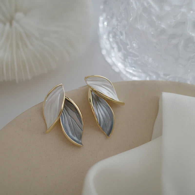 Vintage Grey Leaf Stud Earring