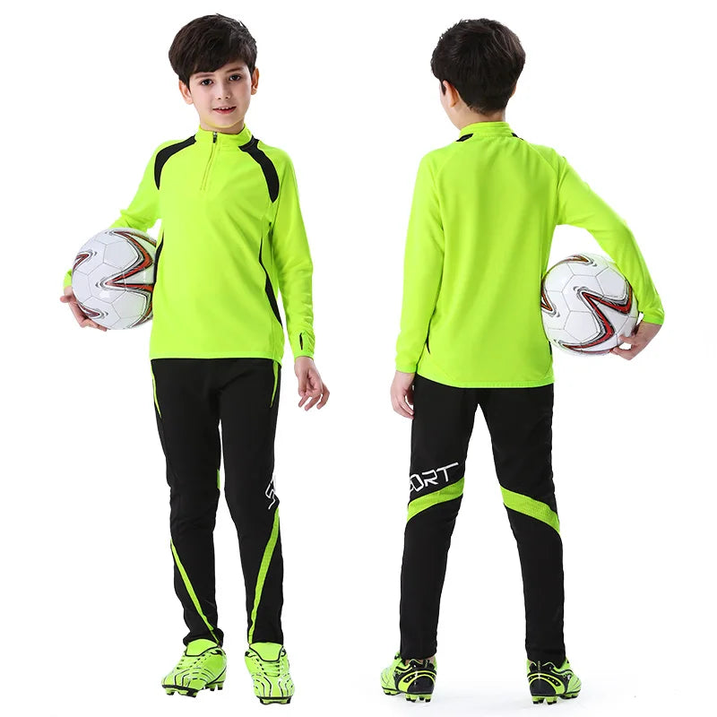 Kids Football Tracksuit Warm Fleece Soccer Sportswear Long Sleeve Soccer Tracksuit Sweatshirt Running Jogging Jacket For Boy