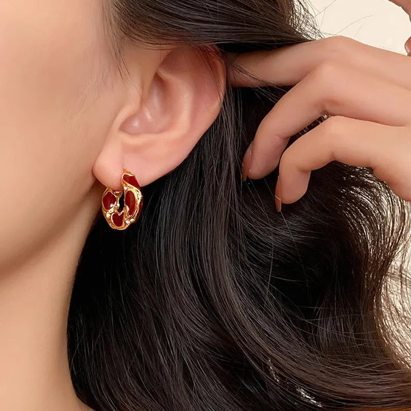 Trendy Gold-Plated Vintage Enamel Hoop Earrings