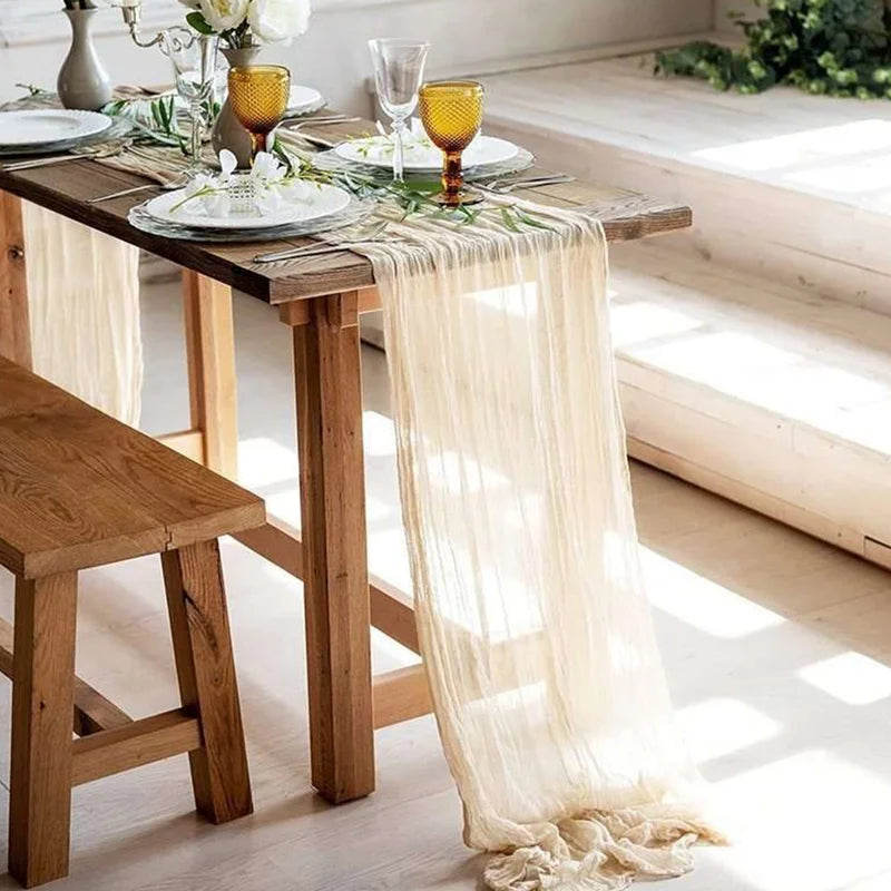 Semi-Sheer Vintage White Table Runners Boho