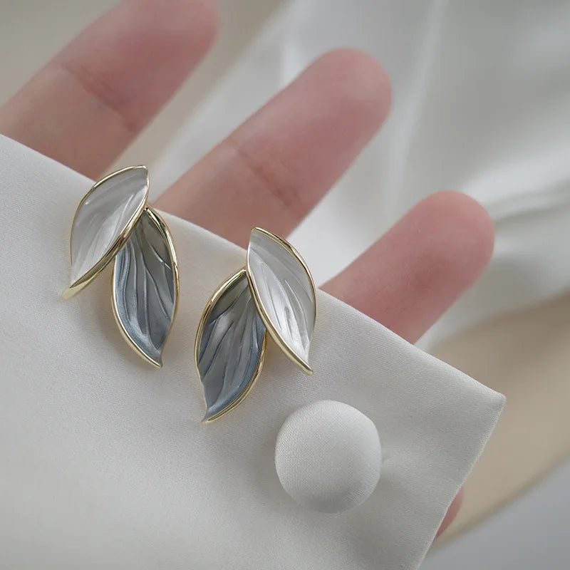 Vintage Grey Leaf Stud Earring