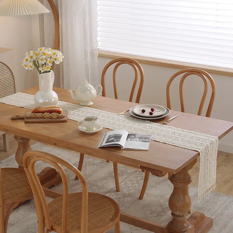 Vintage Beige Crochet Lace Table Runner