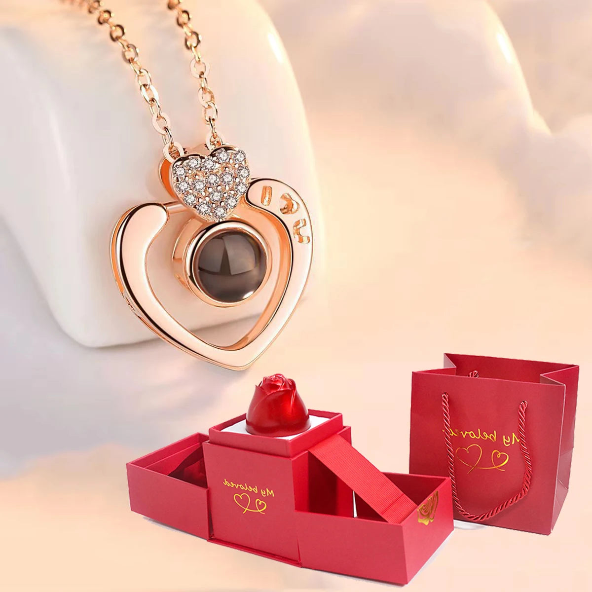 Vintage Love Projection Necklace With Exquisite Rose Gift Box