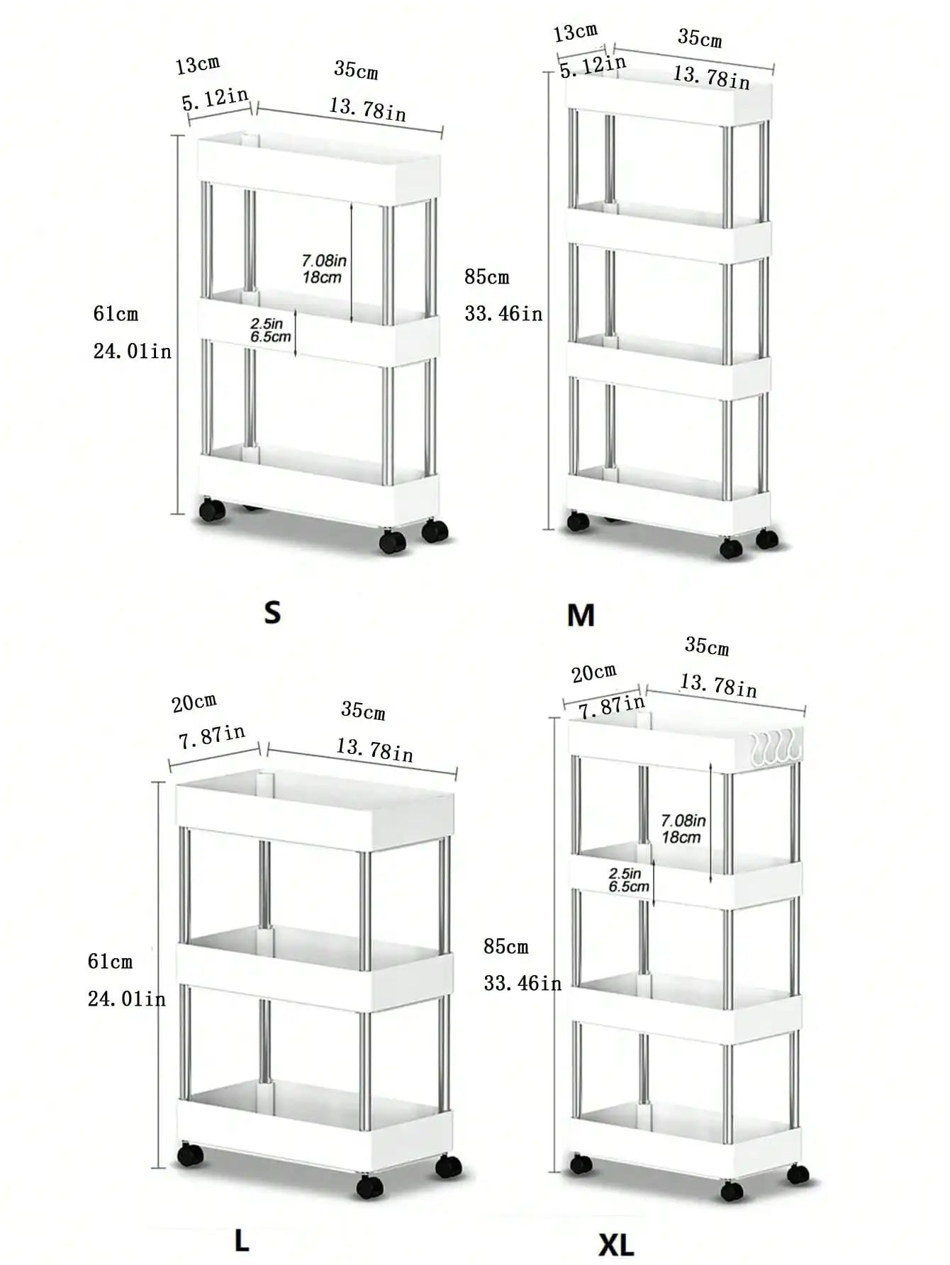 3/4 Tier Rolling Utility Cart Organizer