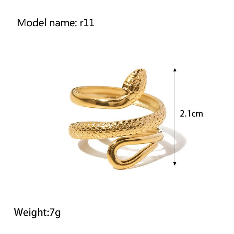 Vintage Hollow Zircon Rings Snake Shape Steel Rings