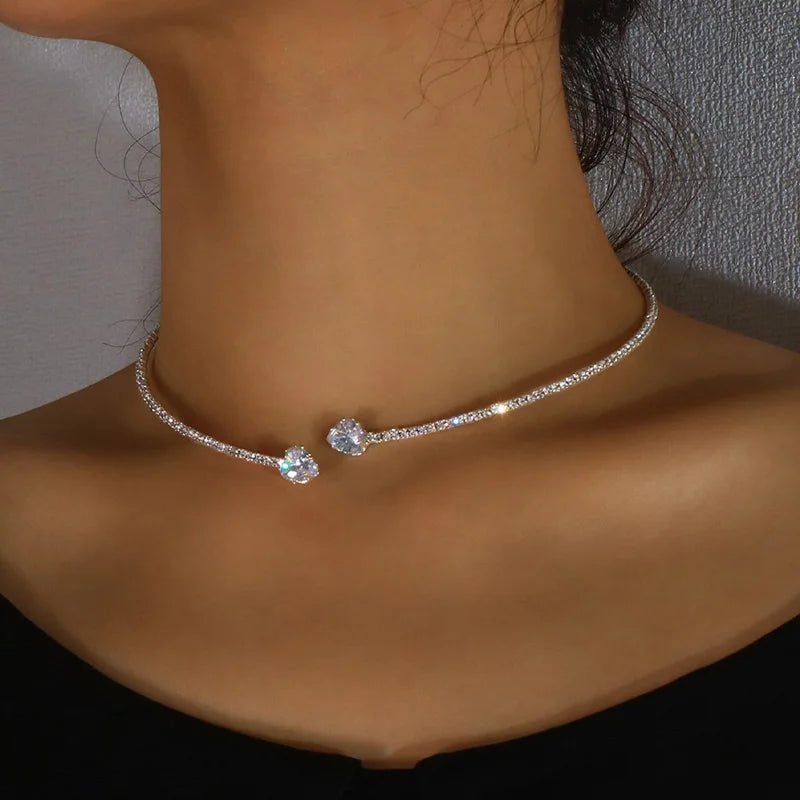 Vintage Rhinestone Heart Choker Necklace