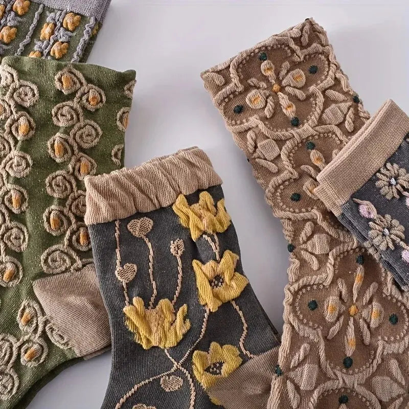 Vintage 5 Pairs 3D Floral Socks