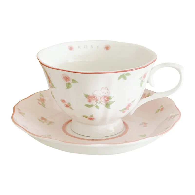 French Pink Rabbit Print Vintage Coffee Cup