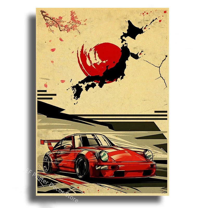 Vintage Japanese Cars Samurai Poster