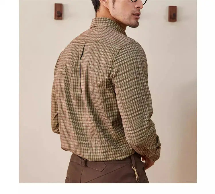 Vintage Men Shirts Autumn New Lape Grid Pattern