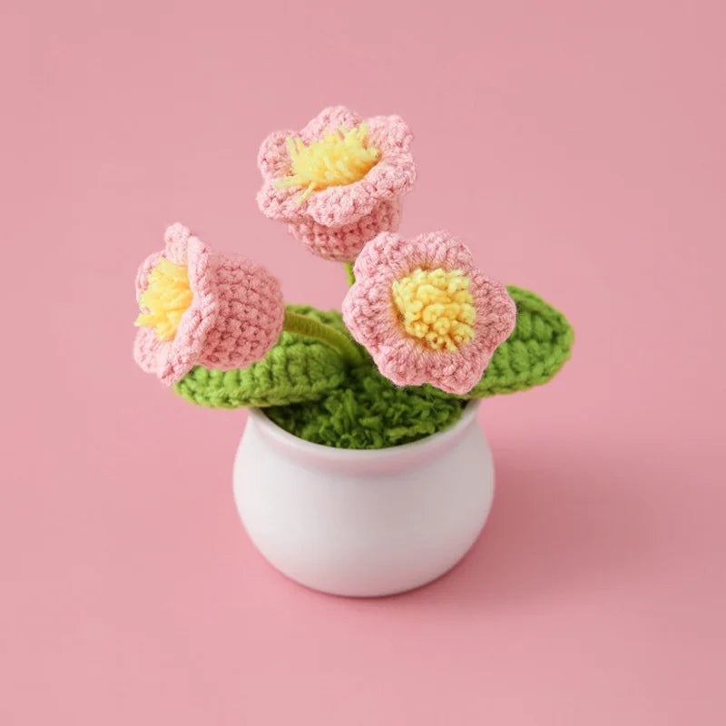 Vintage Crochet Flowers Potted Woven Bouquet