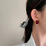 Vintage Dripping Oil Wine Red Retro Stud Earrings