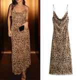 Vintage Tulle Backless Slip Leopard Print Long Dress