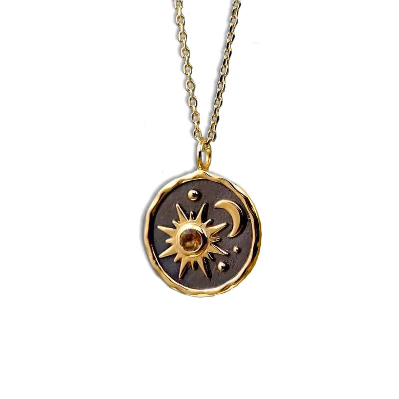 Vintage Sun Moon Pendant Earrings Necklace Set