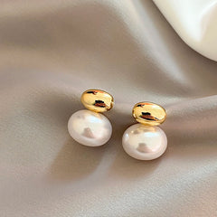 Vintage Bean Spliced Flat Pearl Earrings